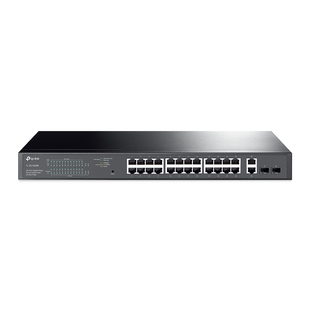 TP-LINK TL-SG1428PE 28 PORT 10/100/1000 24 PORT POE+ 2 X SFP YONETILEBILIR RACK MOUNT SWITCH