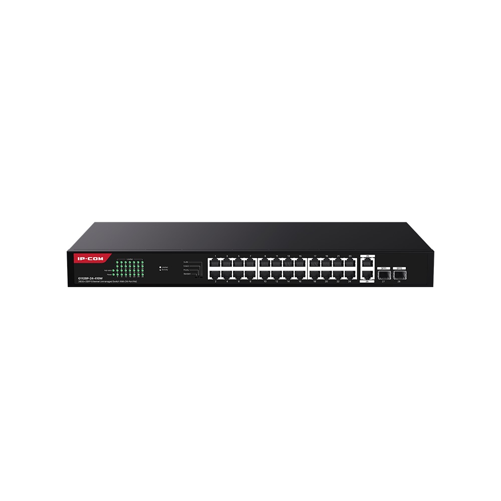 IP-COM IP-G1128P-24-410W 24 PORT POE 10/100/1000 2x GE + 2x SFP 410W YONETILEMEZ RACK MOUNT SWITCH