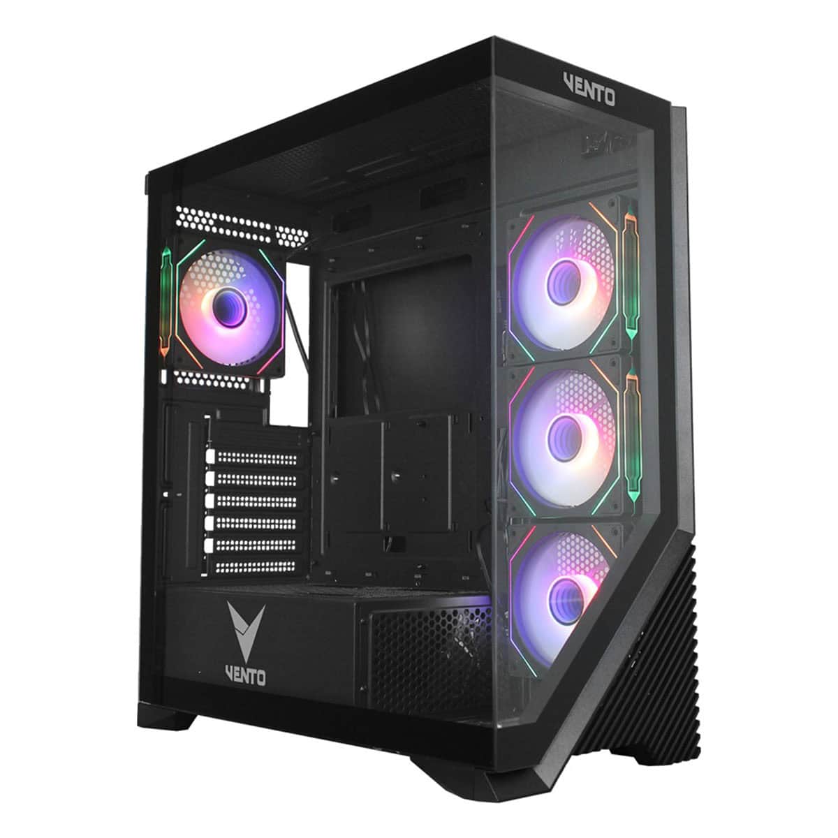 VENTO VG4202FLA 850W 80+ BR GEN5 4x12CM ARGB FAN E-ATX TEMPERLİ CAM 2xUSB2.0/1xUSB3.0 SİYAH GAMING KASA