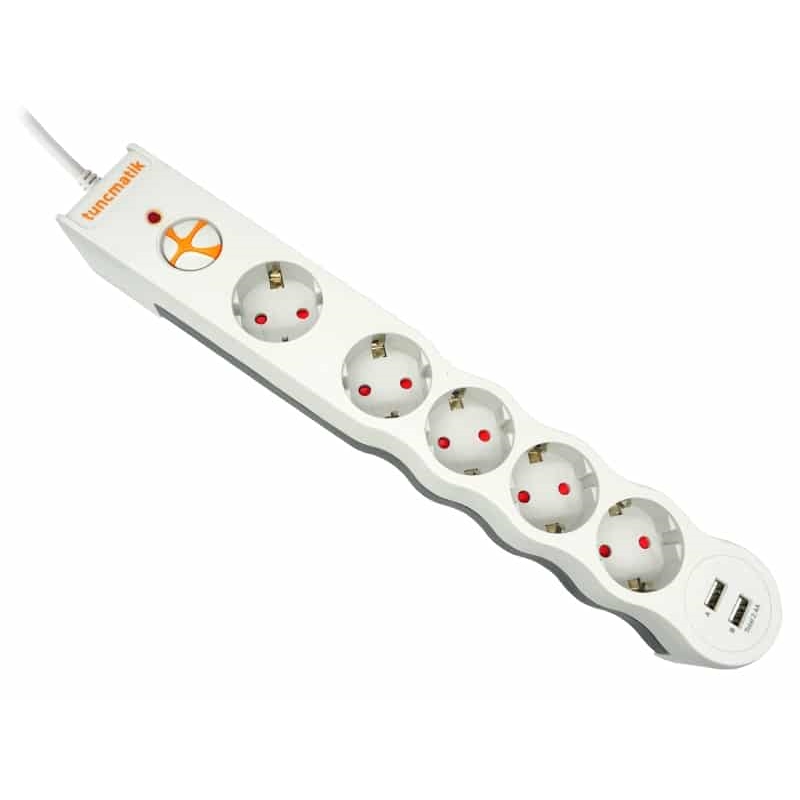 TUNÇMATİK POWERSURGE TSK5015 1050 JOULES 5'Lİ BEYAZ /1.,5M /USB'Lİ AKIM KORUMALI PRİZ