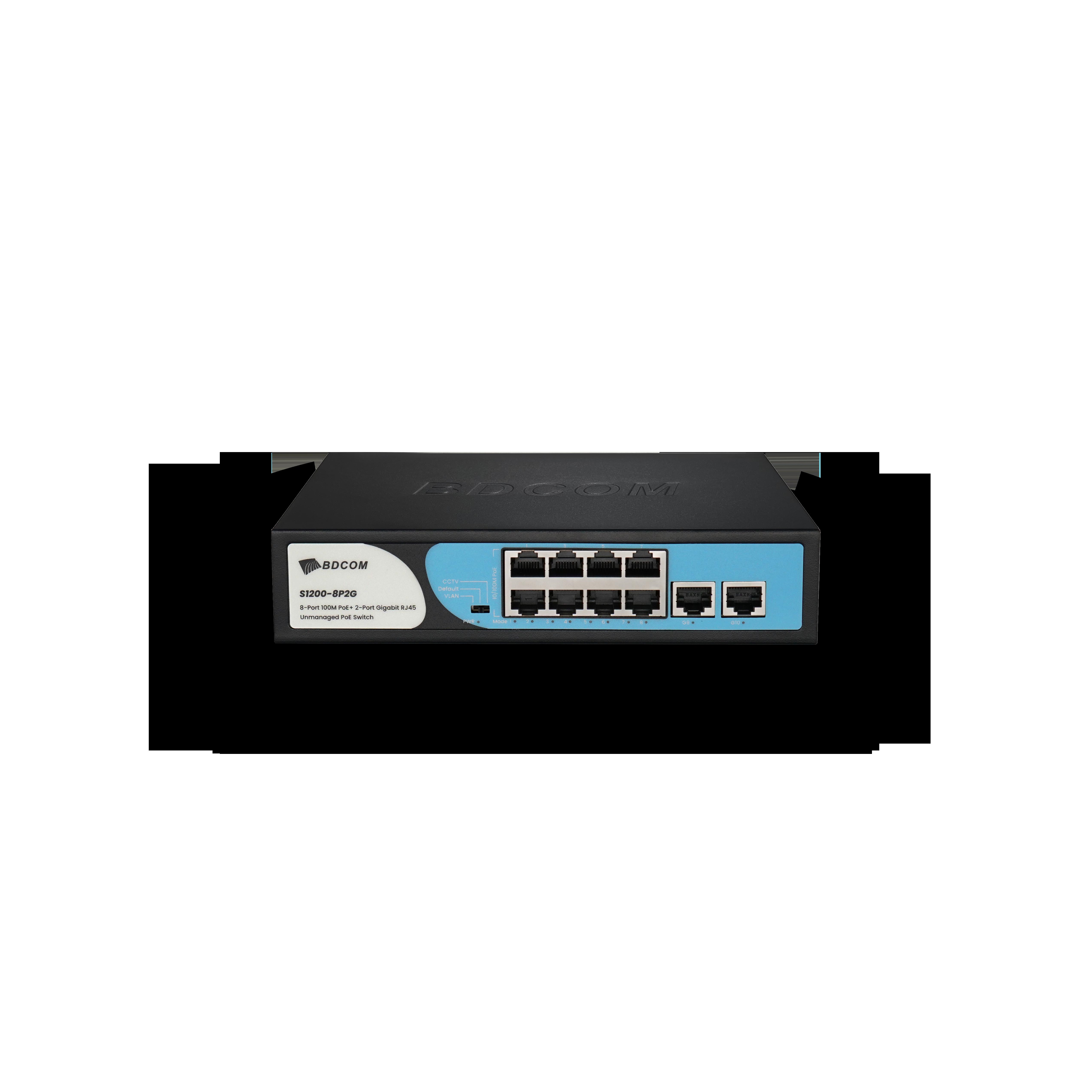 BDCOM S1200-8P2G 8 PORT 10/100 8 PORT POE 2 PORT GIGABIT UPLINK 90W YONETILEMEZ DESKTOP SWITCH